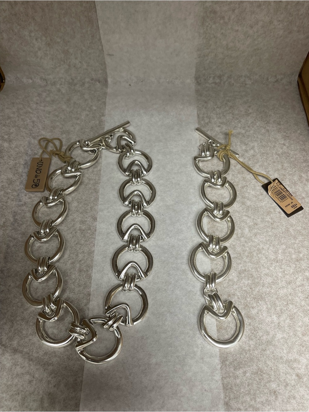 UNOde50 Roundabout Silver Statement Necklace & Bracelet Set NWT